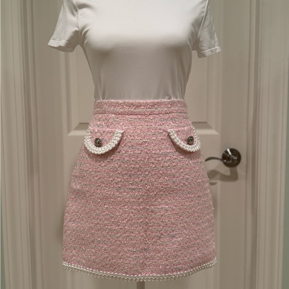 Alessandra Rich Pink Tweed Mini Skirt